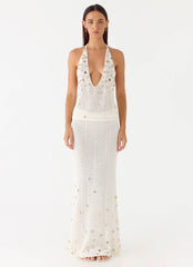 Adelaida Beaded Crochet Top - Ivory